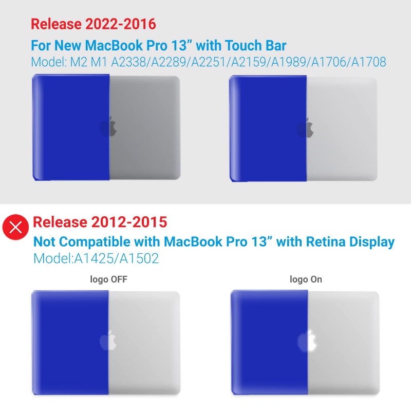 آي بينزر IBenzER متوافق مع حافظة 2025 2024 M2 MacBook Pro 13 بوصة 2025-2016 M1 A2338 A2289 A2251 A2159 A1989 A1706 A1708 حافظة صلبة وغطاء لوحة مفاتيح لجهاز Mac Pro 13 أزرق ملكي T13RBL+1 - Image 4